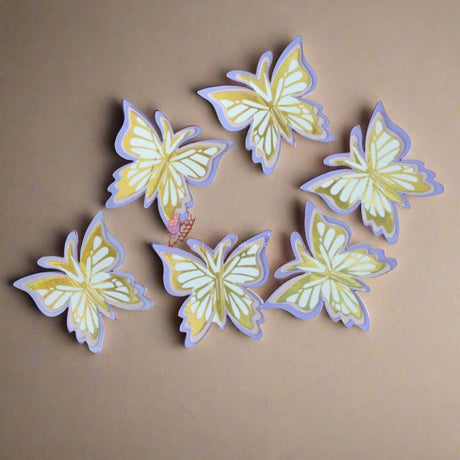 6 Pcs Enchanting Accents: Shiny Butterfly Cake Toppers | 3D Butterfly Decorations - Bakeyy.com - India - 6 Pcs Enchanting Accents: Shiny Butterfly Cake Toppers | 3D Butterfly Decorations - Design 3 - Purple