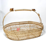 14 Inch Decorative Gold Metal Hamper Basket For Gifting Oval with Handle