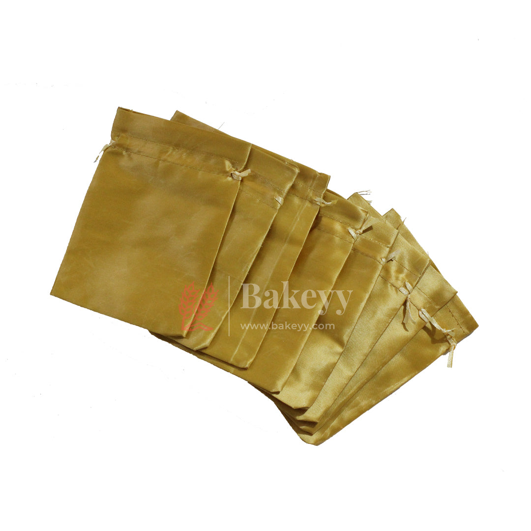 10x14 cm | Satin Potli Bags| Gold Colour | Elegant Drawstring Pouches| for Gifting and Storage|