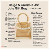 22x10x14 CM | Beige & Cream 2 Jar Jute Gift Bag with Window & Round Handles – 1 Piece