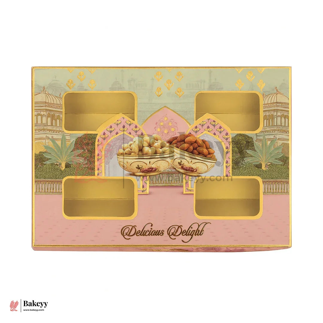 25x25x2.5 cm | Delicious Delight 4-Cavity Dry Fruit Gift Box | Decorative Festive Packaging | Pack of 10