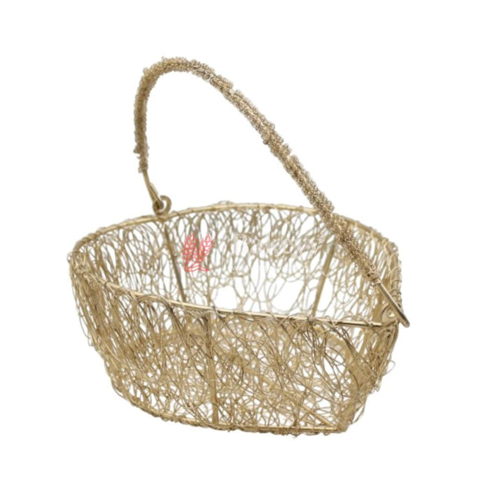 Decorative Gold Metal Hamper Basket For Gifting Heart | Medium - Bakeyy.com