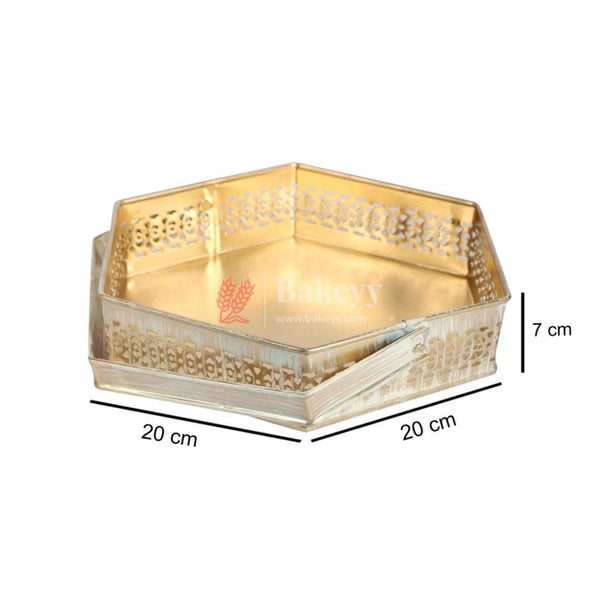 Decorative Gold Metal Hamper Basket For Gifting Hexagon - Bakeyy.com