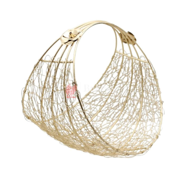 Decorative Gold Metal Hamper Basket For Gifting Nest Style | Small - Bakeyy.com