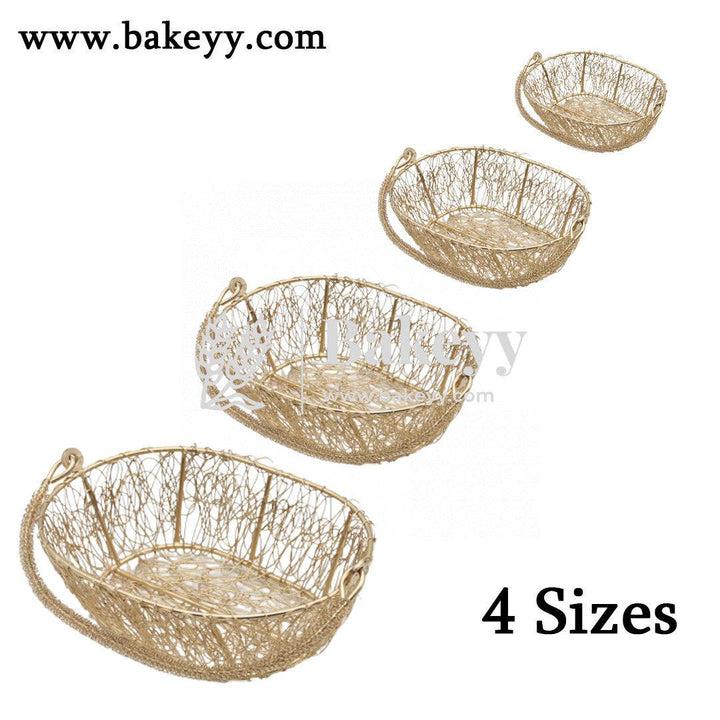 Decorative Gold Metal Hamper Basket For Gifting Oval | 4 Sizes - Bakeyy.com