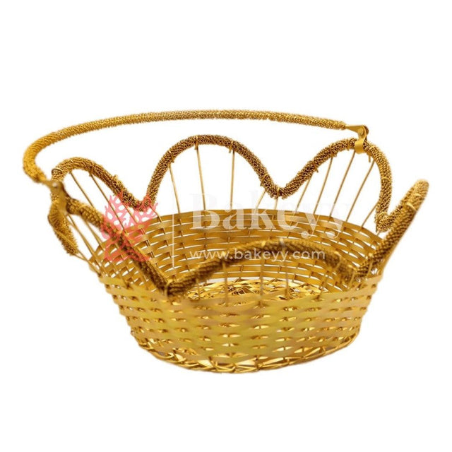 Decorative Gold Metal Hamper Basket For Gifting Round - Bakeyy.com - India - Decorative Gold Metal Hamper Basket For Gifting Round - Default Title