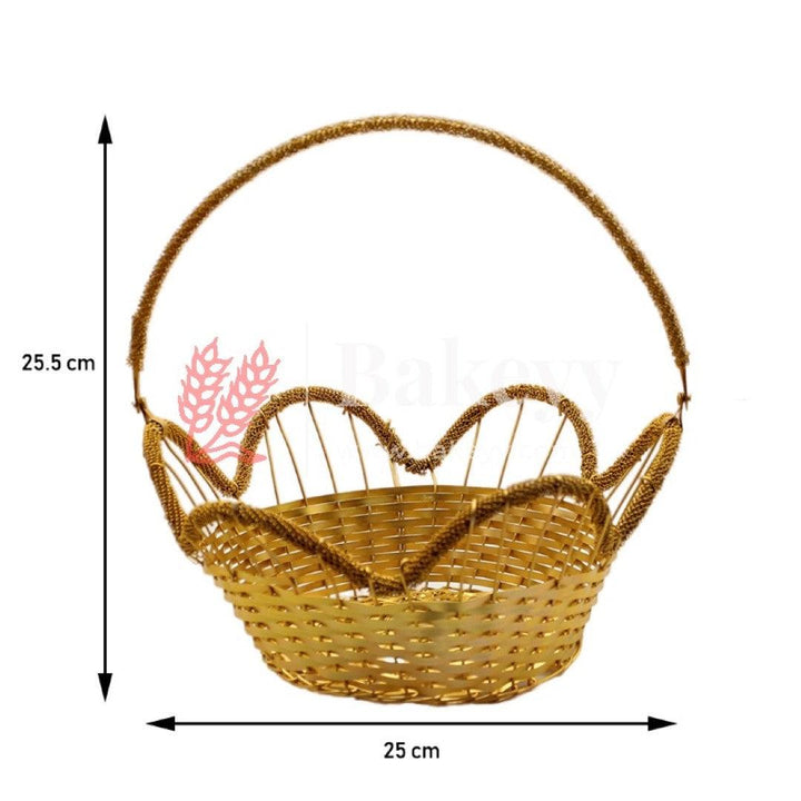 Decorative Gold Metal Hamper Basket For Gifting Round - Bakeyy.com