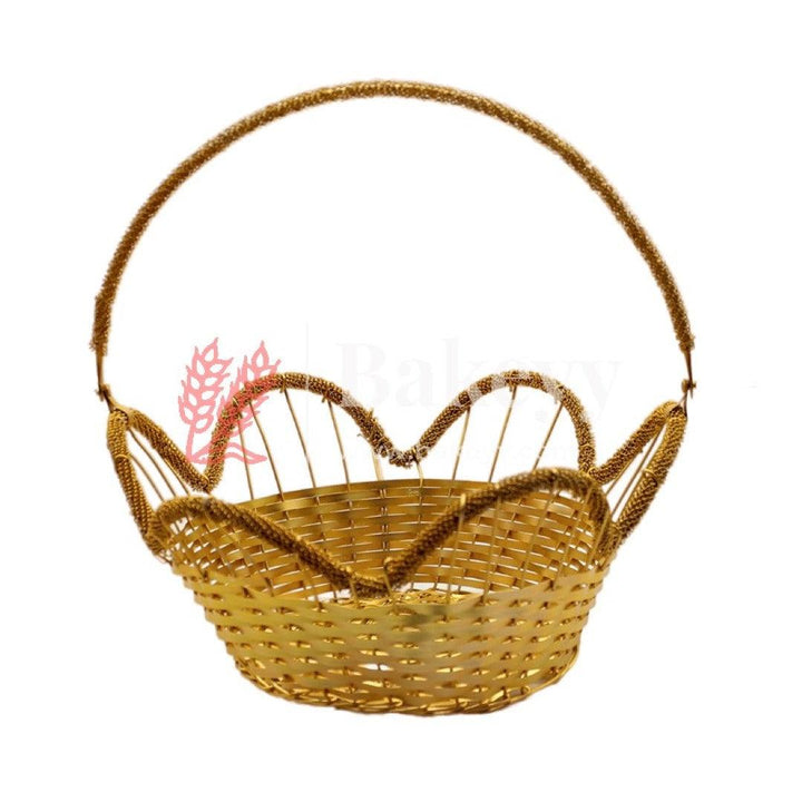 Decorative Gold Metal Hamper Basket For Gifting Round - Bakeyy.com