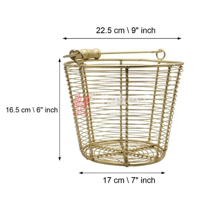 Decorative Gold Metal Hamper Basket For Gifting Round Large - Bakeyy.com