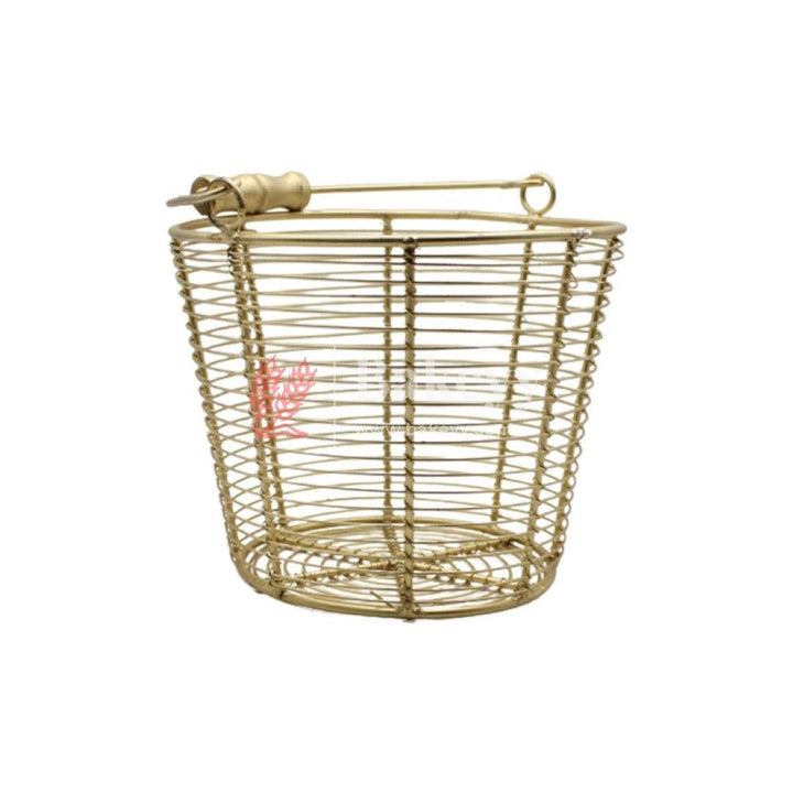 Decorative Gold Metal Hamper Basket For Gifting Round Medium - Bakeyy.com