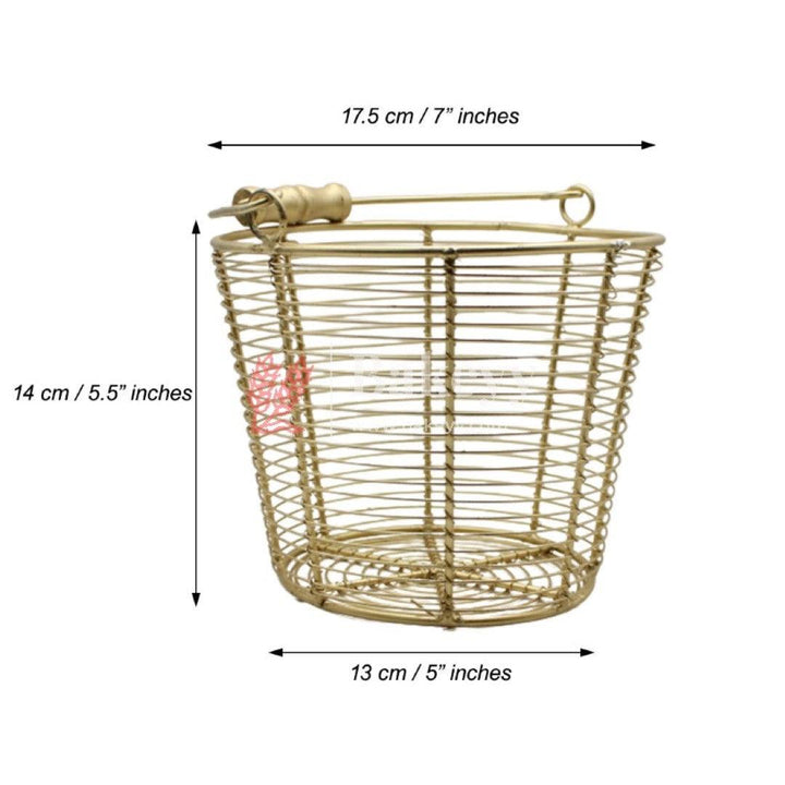 Decorative Gold Metal Hamper Basket For Gifting Round Medium - Bakeyy.com