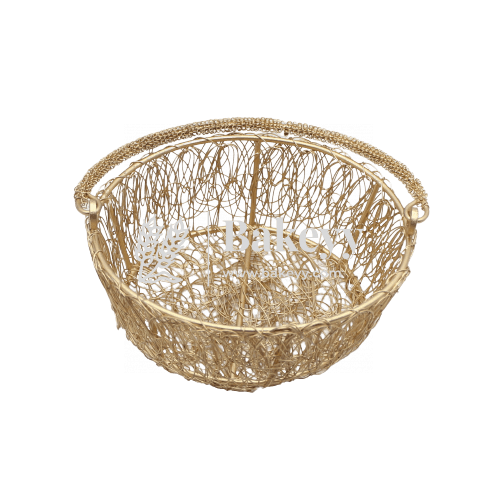 Decorative Gold Metal Hamper Basket For Gifting Round | Large - Bakeyy.com
