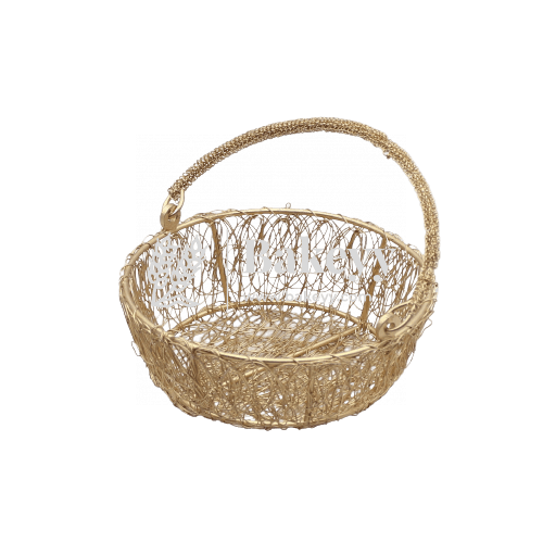 Round Decorative Gold Metal Hamper Basket For Gifting | Return Gifts - Bakeyy.com - India - Round Decorative Gold Metal Hamper Basket For Gifting | Return Gifts - Small - 6 Inch