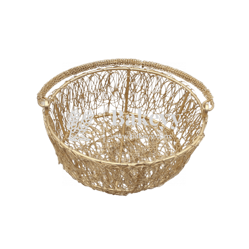 Round Decorative Gold Metal Hamper Basket For Gifting | Return Gifts - Bakeyy.com - India - Round Decorative Gold Metal Hamper Basket For Gifting | Return Gifts - Small - 6 Inch