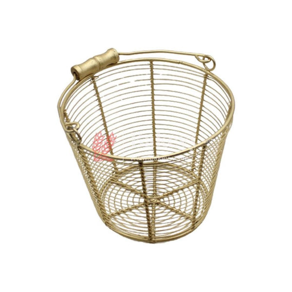 Decorative Gold Metal Hamper Basket For Gifting Round Small - Bakeyy.com