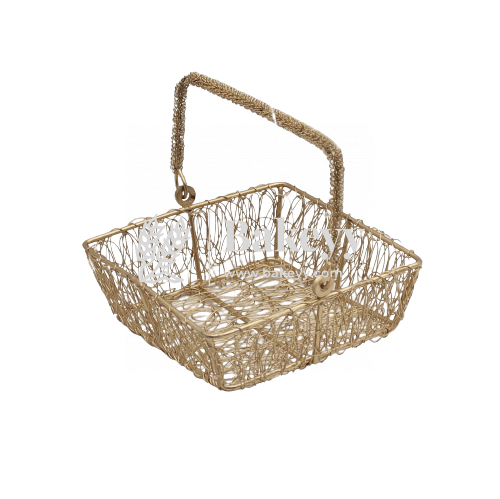 Decorative Gold Metal Hamper Basket For Gifting Square | Large - Bakeyy.com