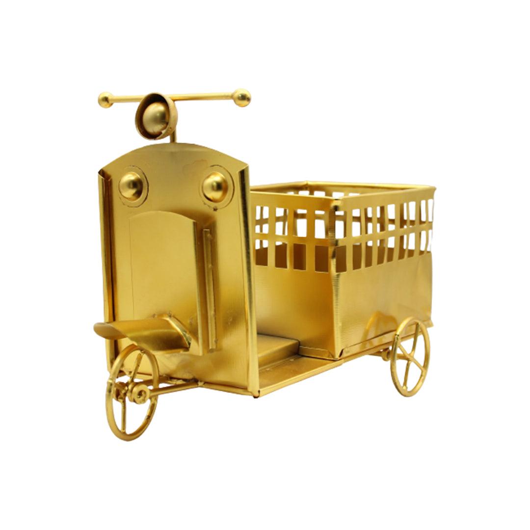 Decorative Gold Metal Hamper Basket For Gifting Square With Scooter Model - Bakeyy.com - India - Decorative Gold Metal Hamper Basket For Gifting Square With Scooter Model - Default Title