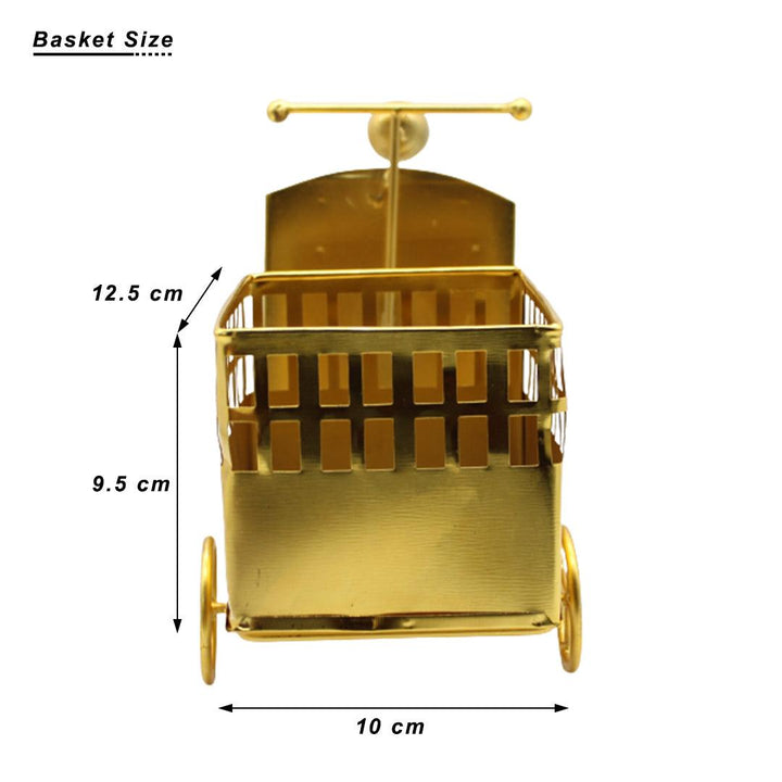 Decorative Gold Metal Hamper Basket For Gifting Square With Scooter Model - Bakeyy.com