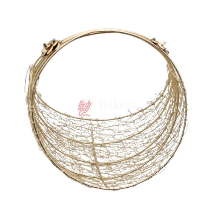 Decorative Gold Metal Hamper Basket | With Large Base | For Gifting Nest Style | Large - Bakeyy.com