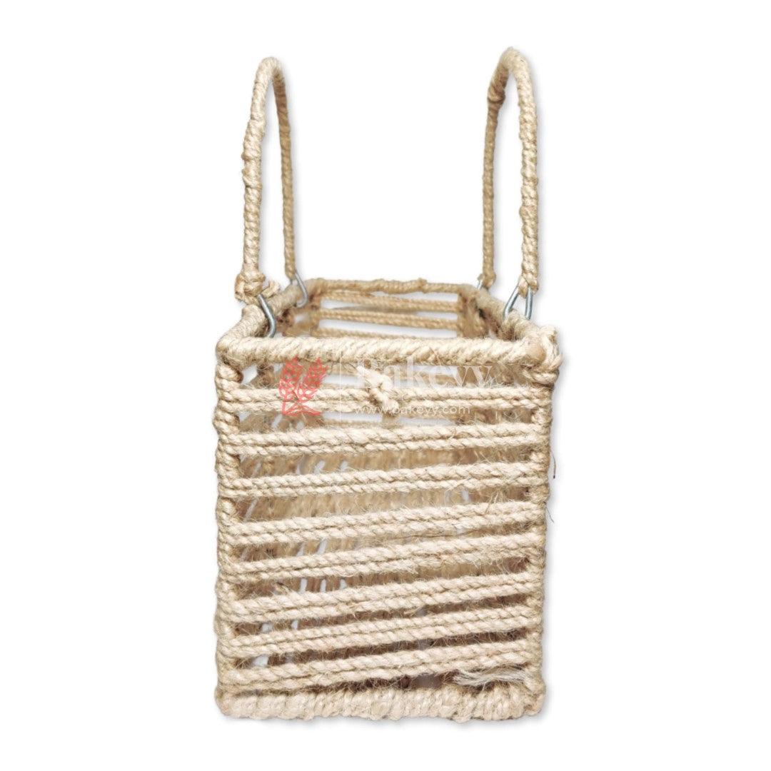 Decorative Jute Metal Hamper Basket - Bakeyy.com - India - Decorative Jute Metal Hamper Basket - Small