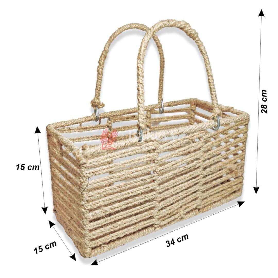 Decorative Jute Metal Hamper Basket - Bakeyy.com - India - Decorative Jute Metal Hamper Basket - Small