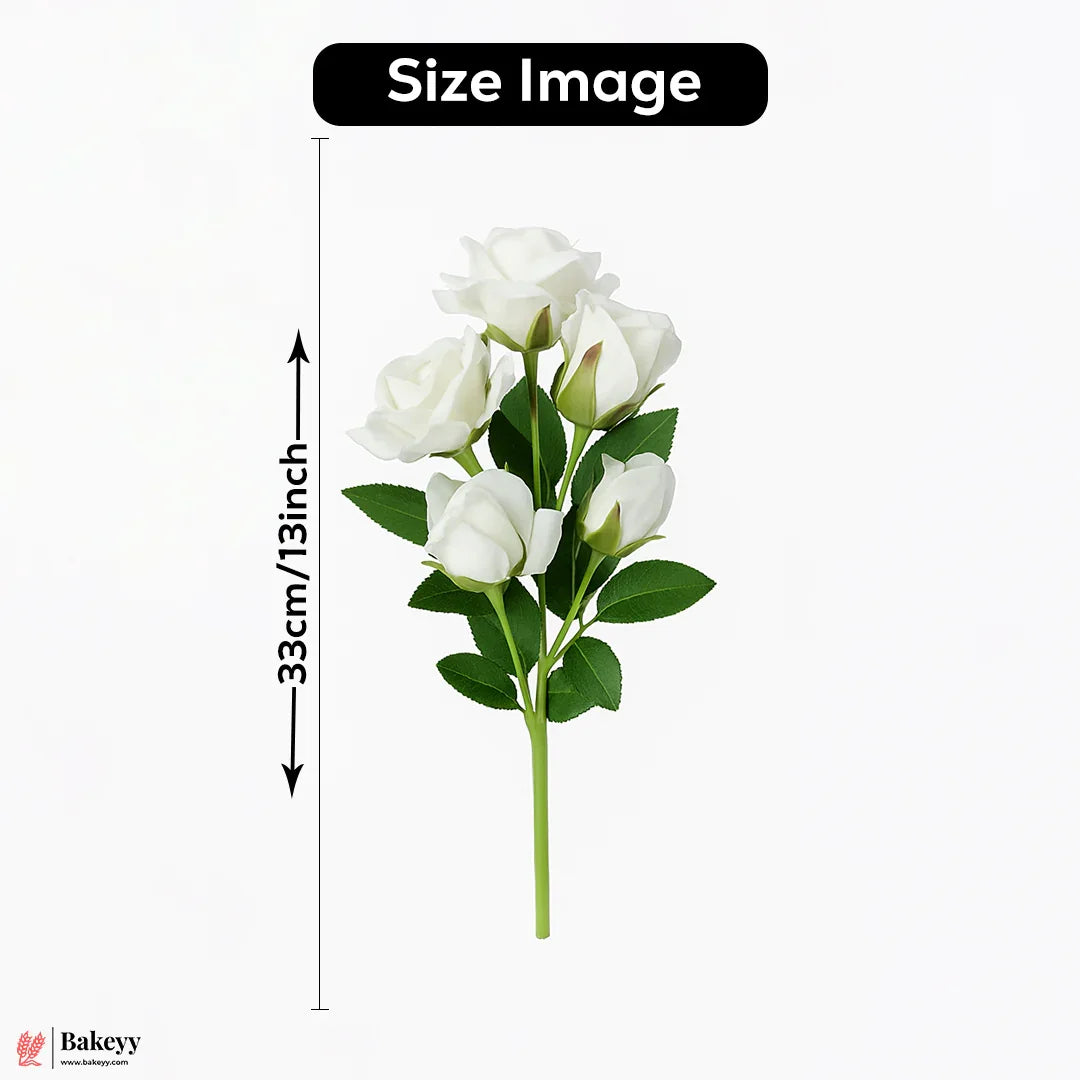 Artificial White Rose Bouquet – 33cm | Decorative Faux Flower Bunch for Home & Gifting