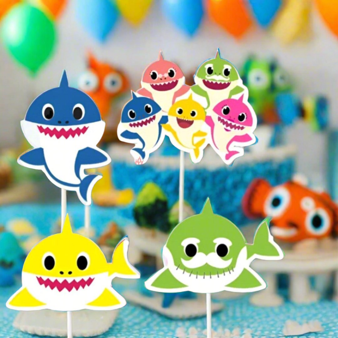 6pcs Baby Shark theme Birthday Cake Topper| Cupcake Toppers| Bday Decorations Items - Bakeyy.com - India - 6pcs Baby Shark theme Birthday Cake Topper| Cupcake Toppers| Bday Decorations Items - Default Title