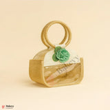 21x11x27 CM | Beige & Cream 2 Jar Jute Gift Bag with Floral Accent & Transparent Window – Eco-Friendly Hamper Bag