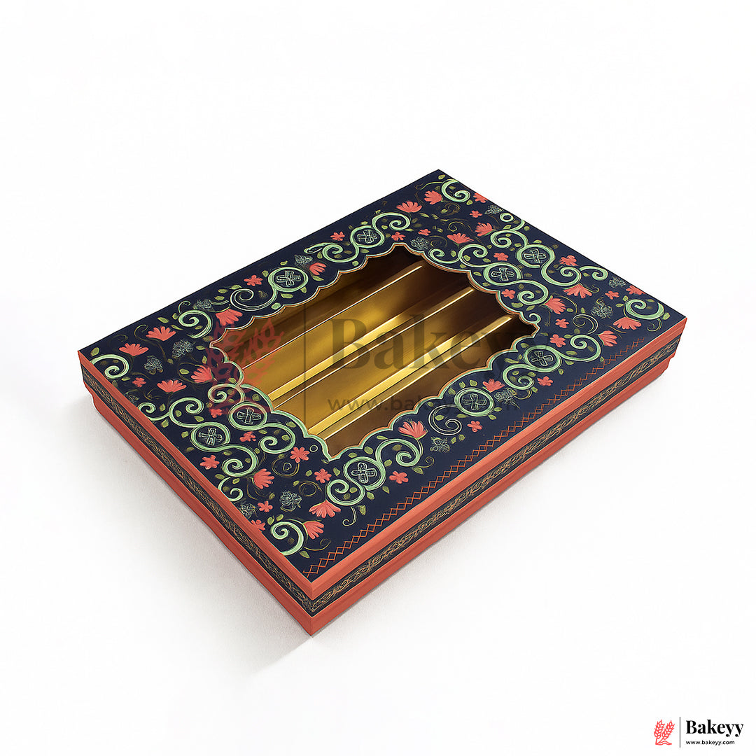 One Kg Sweet Box | 12x7x1.5 Inch | Premium Decorative Dry Fruit & Sweet Box – 4 Compartment Gift Packaging | 1 Piece