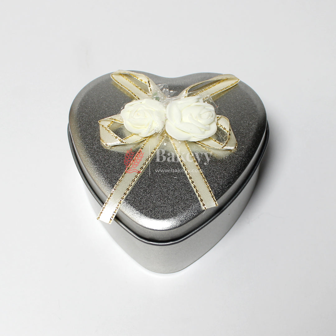 Medium | Gold and Silver Heart Empty Decorative Tin Box | Gift Box | Chocolate Box | Sweet Box | Jewellery Box | Luxury Box | Pack of 6