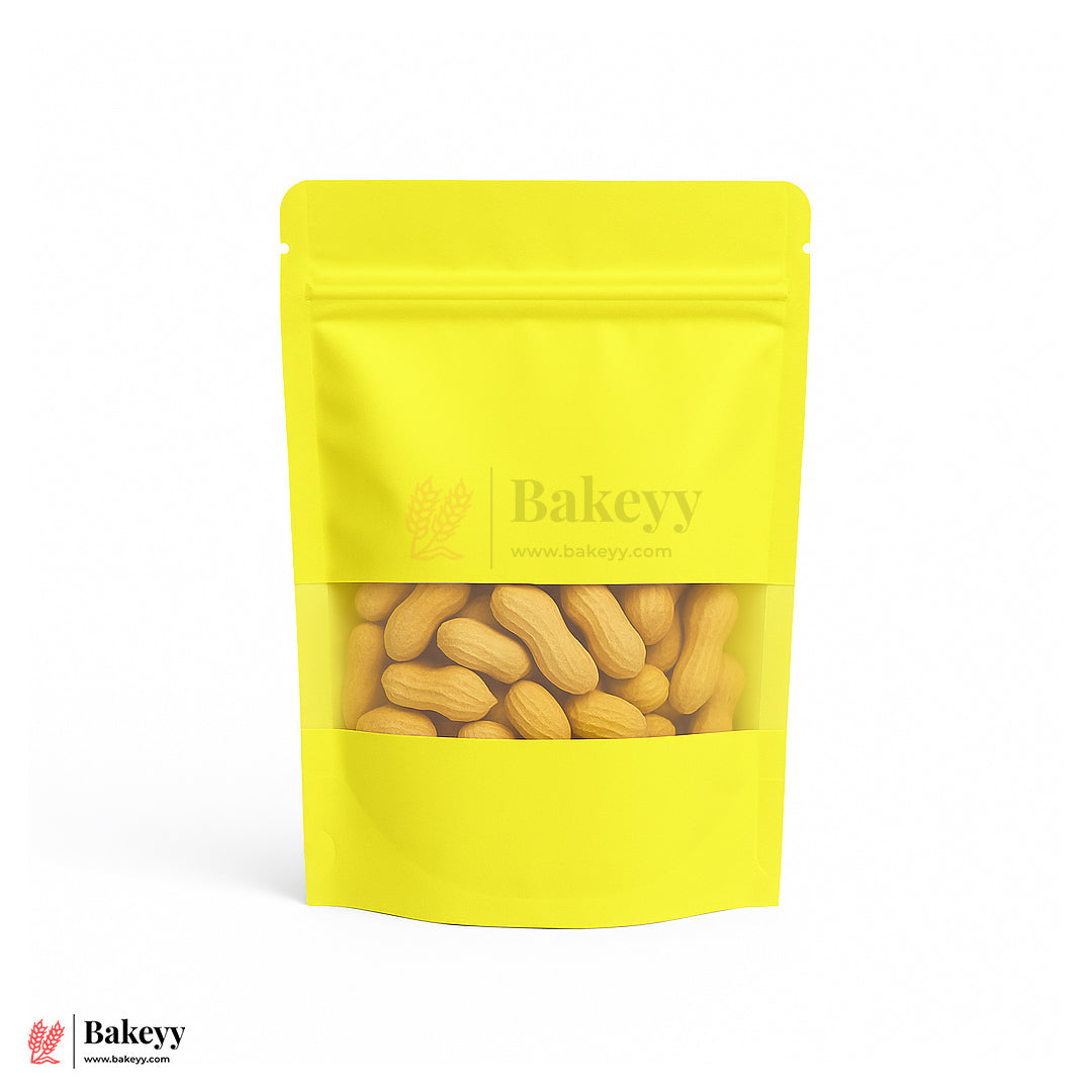250 gm | Zip Lock Pouch | Lime Yellow Color With Window | 13x22 CM | Standing Pouch | 110 GSM | Pack of 100