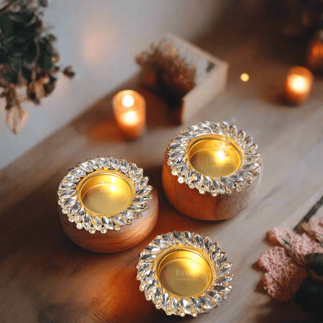 Diwali Diya | Metal Diya With Diamonds | Diwali Lamp - Bakeyy.com - India - Diwali Diya | Metal Diya With Diamonds | Diwali Lamp - Default Title