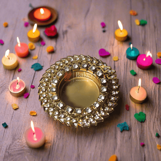 Diwali Diya | Round Spiral With Diamonds Metal Diya With Diamonds | Diwali Lamp - Bakeyy.com - India - Diwali Diya | Round Spiral With Diamonds Metal Diya With Diamonds | Diwali Lamp - Default Title