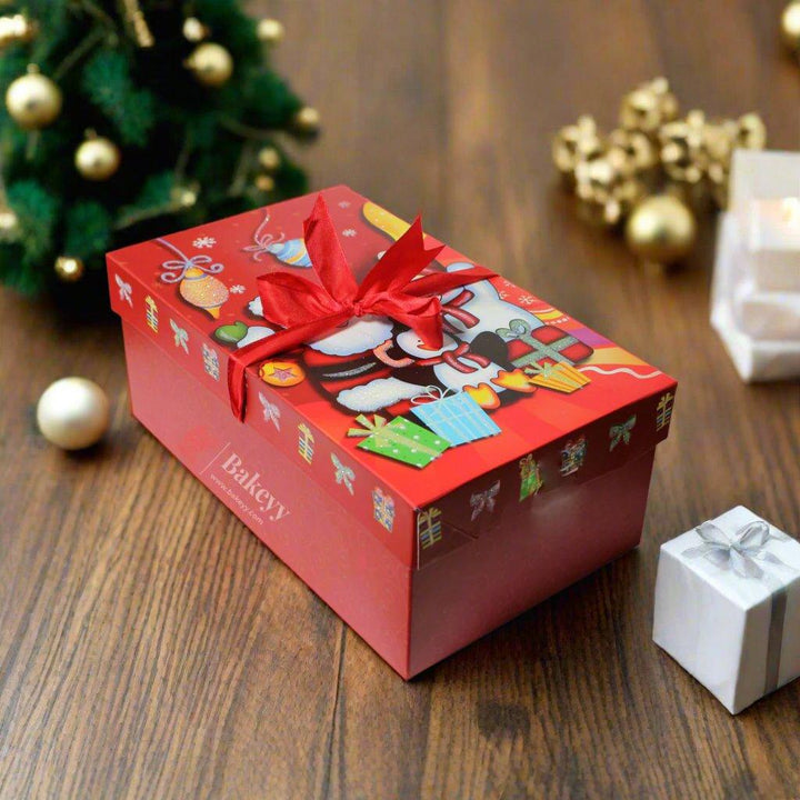 Christmas Rectangular Hamper Box with Ribbon | Cheerful Santa Gift Theme Design | Perfect for Sweets, Hampers, or Return Gifts | Pack of 5 - Bakeyy.com - India - Christmas Rectangular Hamper Box with Ribbon | Cheerful Santa Gift Theme Design | Perfect for Sweets, Hampers, or Return Gifts | Pack of 5 - Medium