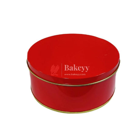 Dream Cake Tin Box Gold Round Empty Decorative Tin Box | 500 Gram Tin | Gift Box | Pack of 6 - Bakeyy.com - India - Dream Cake Tin Box Gold Round Empty Decorative Tin Box | 500 Gram Tin | Gift Box | Pack of 6 - Red