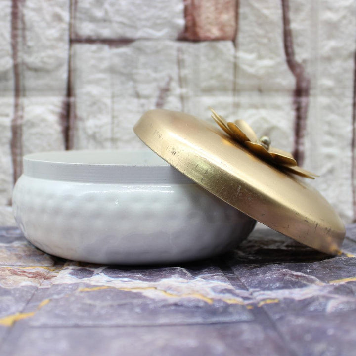 Dry Fruit Jar for Gifting | Designed Jar | White tin with Copper lid - Bakeyy.com - India - Dry Fruit Jar for Gifting | Designed Jar | White tin with Copper lid - Default Title