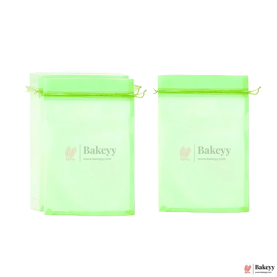 8x12 Inch Premium Green Organza Gift Pouch  Drawstring Bag | Pack Of 50
