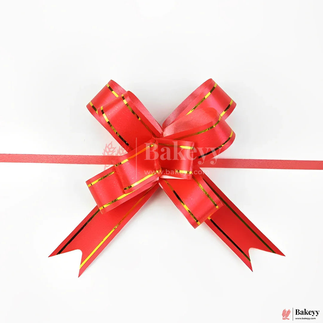 Premium Dark Red Pull Up Ribbon for Gift Wrapping – Glossy Finish with Golden Edge (Pack of 10) - Bakeyy.com - India - Premium Dark Red Pull Up Ribbon for Gift Wrapping – Glossy Finish with Golden Edge (Pack of 10) - 18.5cm