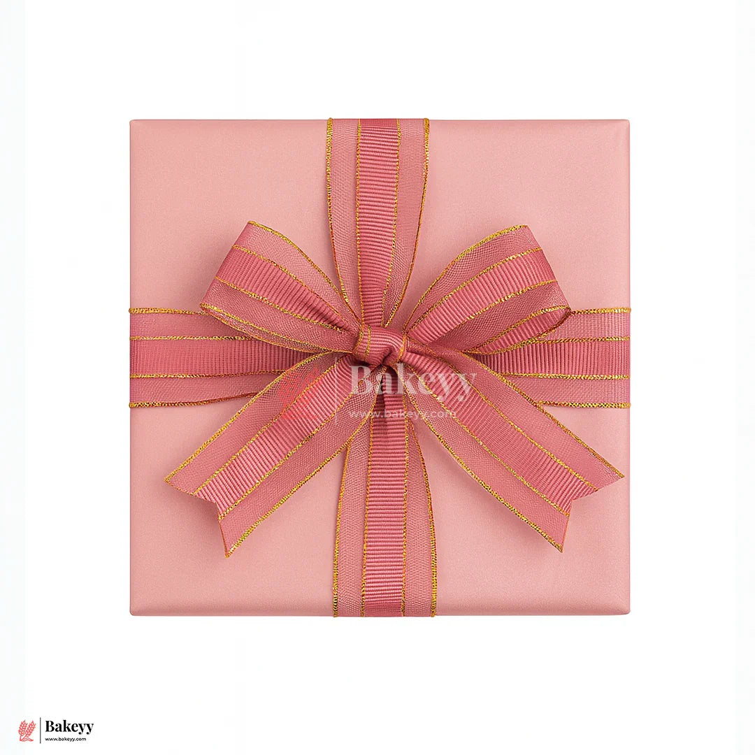 18mtr Premium Pink Grosgrain Ribbon with Golden Stitch – 1 Inch | Ideal for Gifting & Crafting