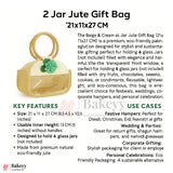 21x11x27 CM | Beige & Cream 2 Jar Jute Gift Bag with Floral Accent & Transparent Window – Eco-Friendly Hamper Bag