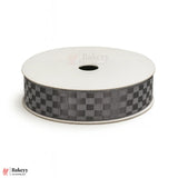 2cm |18 Mtr Premium Elegant Gray Checkered Satin Ribbon Roll – Elegant Finish for Gift Wrapping & Crafts| 1 Roll