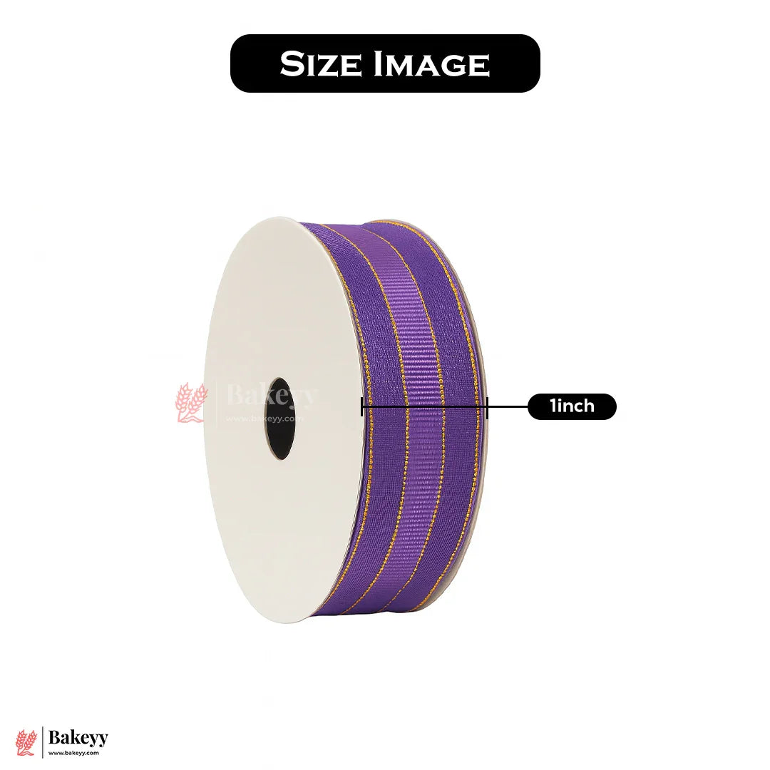 18mtr Premium Purple Grosgrain Ribbon with Golden Stitch – 1 Inch | Ideal for Gifting & Crafting