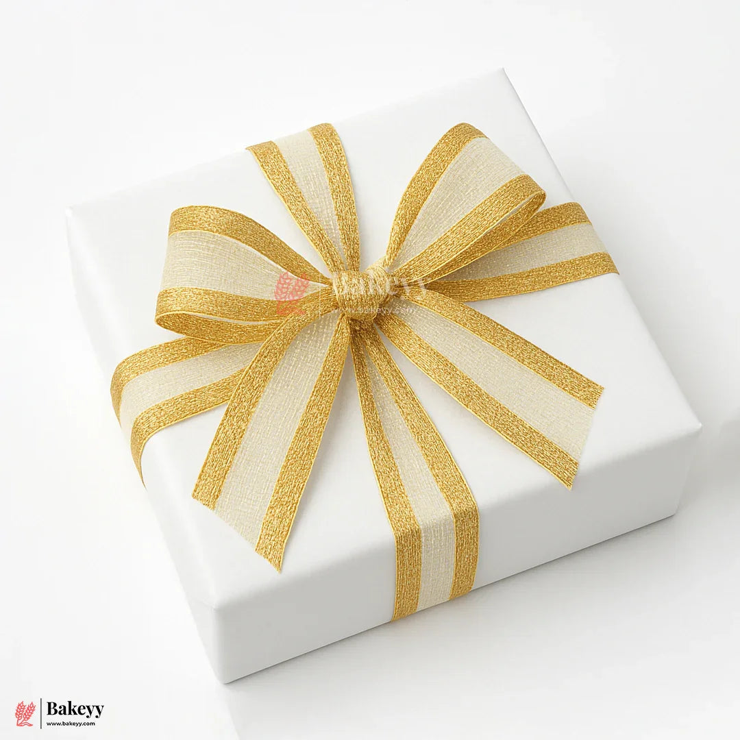 1849|18 mtr Gold Glitter Edge White Net Ribbon Roll – 2cm Decorative Craft & Gift Wrapping Ribbon