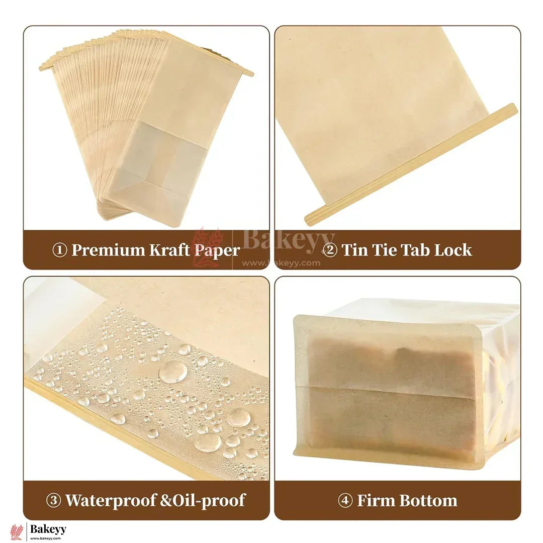 Kraft Bread Bags with Transparent Window – Food-Grade & Stylish | Kraft Paper Pouches for Fresh Bakes | Baked Foods Packaging Storage | Pack Of 50 - Bakeyy.com - India - Kraft Bread Bags with Transparent Window – Food-Grade & Stylish | Kraft Paper Pouches for Fresh Bakes | Baked Foods Packaging Storage | Pack Of 50 - 13x28x10Cm