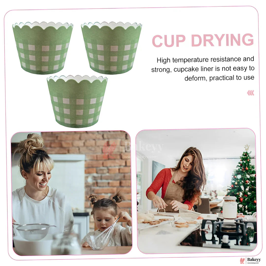 5cm | Green & White Striped Scallop-Edge Baking Cups – Premium Paper Muffin Cup Liners |Pack Of 50