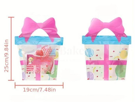 Gift Box Shape Treat Storage Bags with Bow | Fancy Zip Lock Pouches | Pack of 50 - Bakeyy.com - India - Gift Box Shape Treat Storage Bags with Bow | Fancy Zip Lock Pouches | Pack of 50 - Default Title