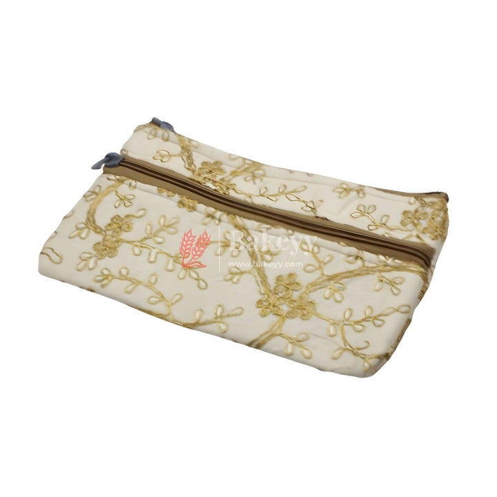 Fancy Double Zip Purse Return Gifts For Ladies | Gold With Cream White Color - Bakeyy.com