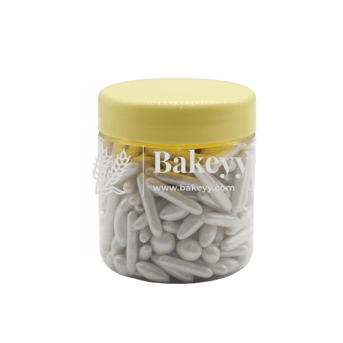 Edible Metallic White Cake Rods | 100g | Sprinklers | Drages - Bakeyy.com