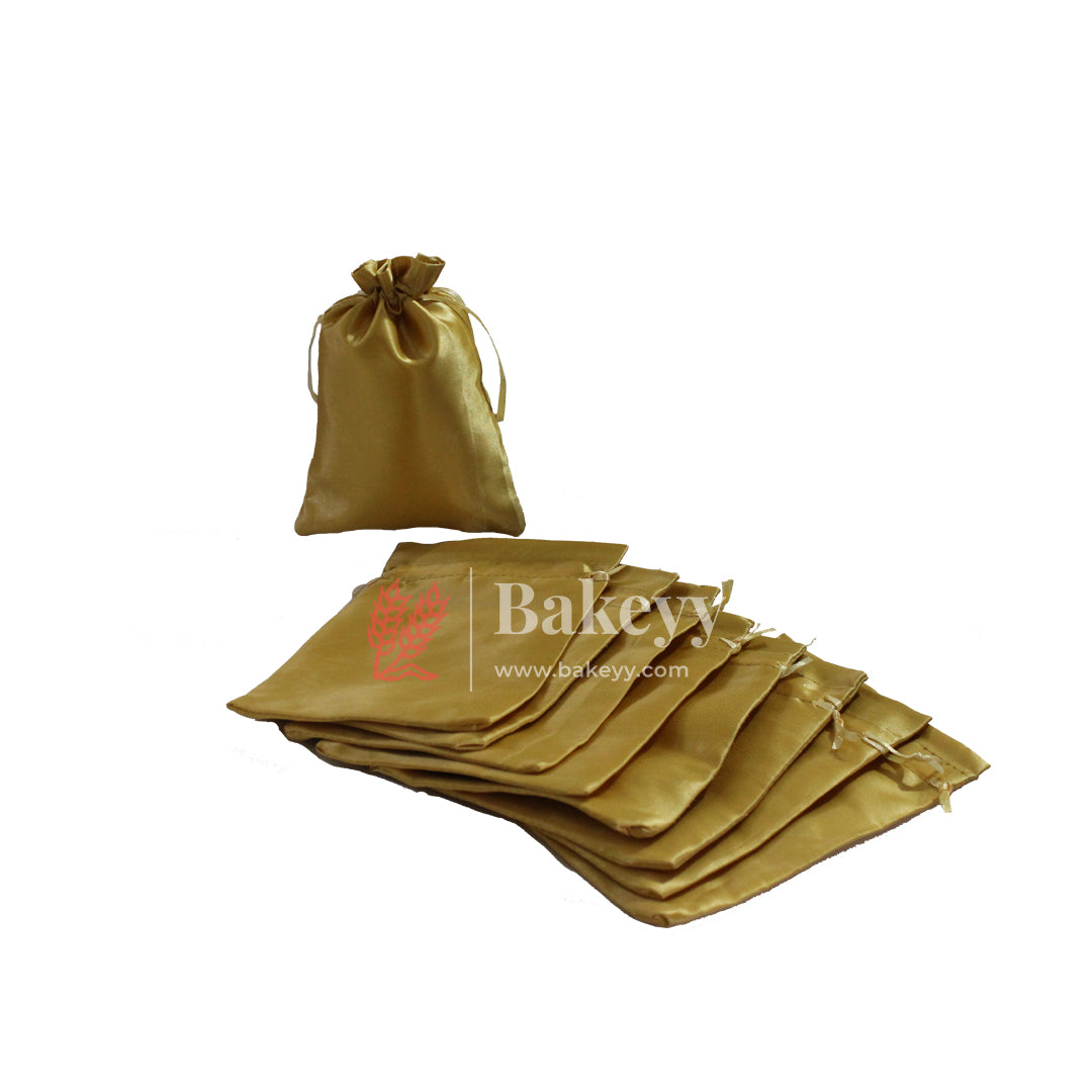 10x14 cm | Satin Potli Bags| Gold Colour | Elegant Drawstring Pouches| for Gifting and Storage|