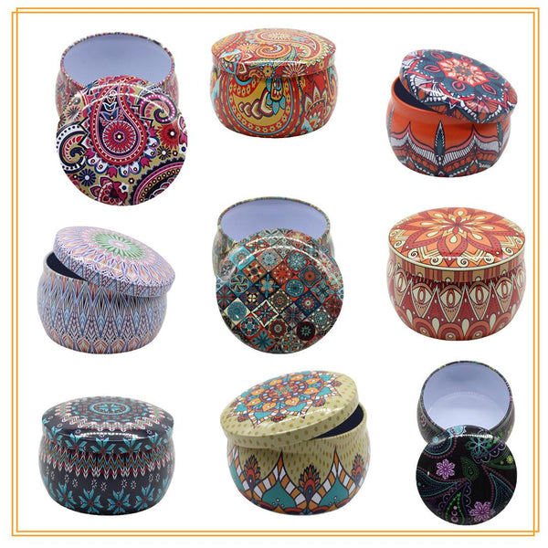 Empty Tin Matka Round Shaped Decorative Boxes | Pack Of 12 | Candle Tin Box | Different Designs - Bakeyy.com